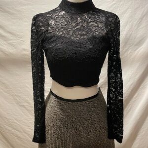Mid waist lace long sleeve black top
